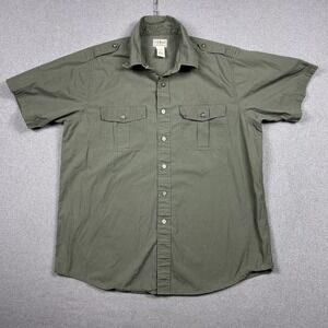 LL Bean Short Sleeve Military Utility Replica Button Up Shirt Mens Large Green